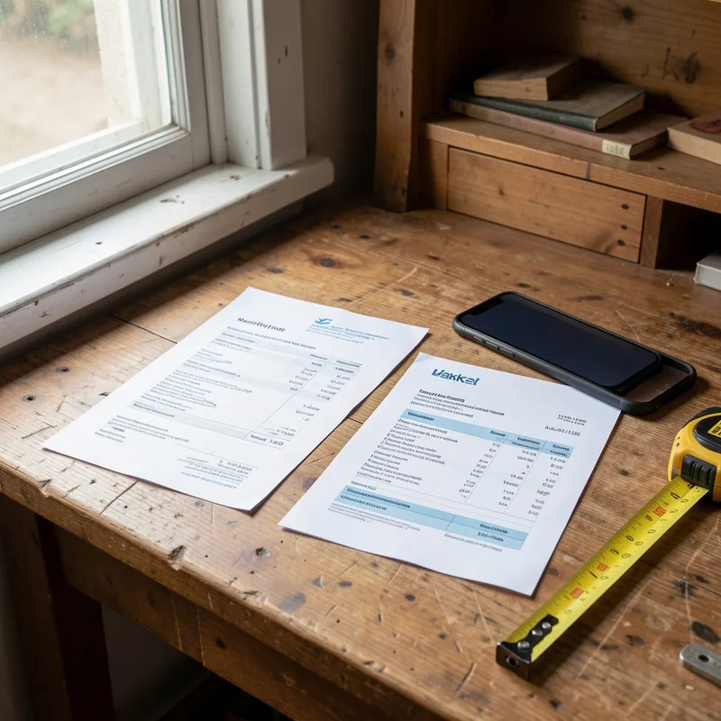 Facture d&rsquo;abonnement et relevé de frais bancaires posés sur un bureau d&rsquo;artisan