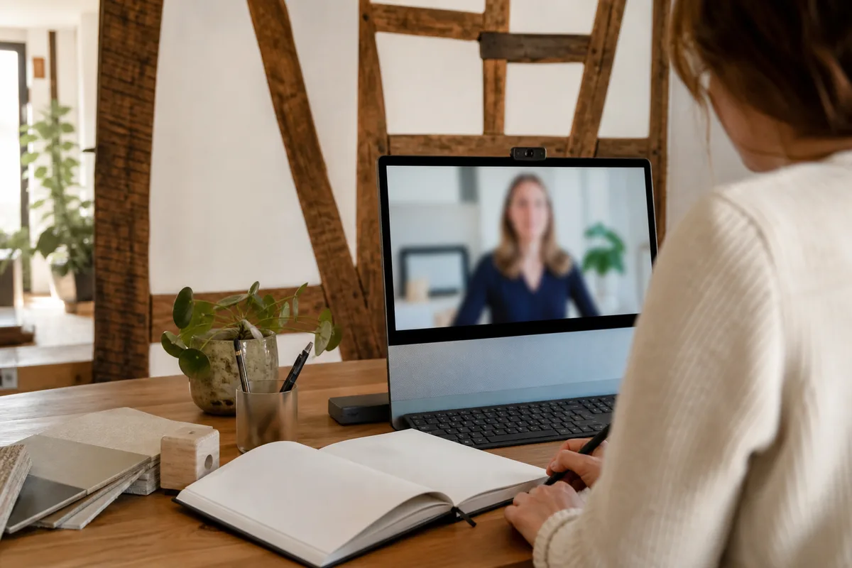 Visioconférence de travail entre un artisan et son prestataire web