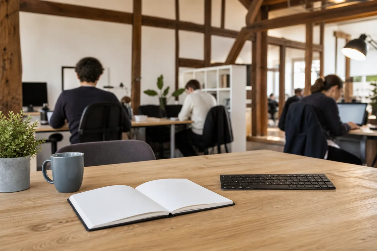 Espace de travail partagé occupé par plusieurs professionnels du numérique