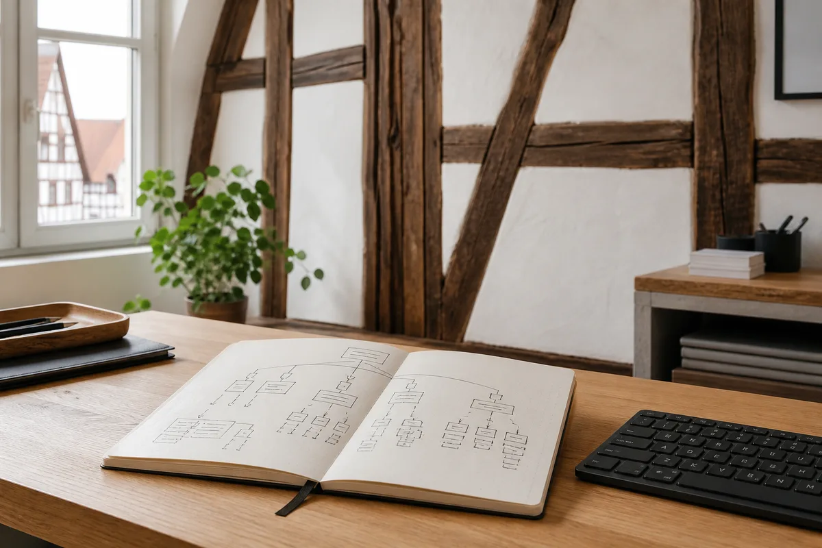 Carnet ouvert présentant l&rsquo;arborescence manuscrite d&rsquo;un futur site internet