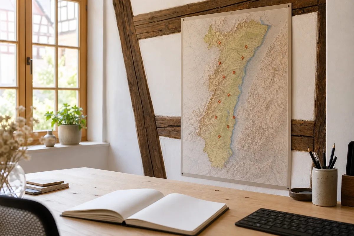 Carte de l&rsquo;Alsace annotée avec les communes ciblées par un site local