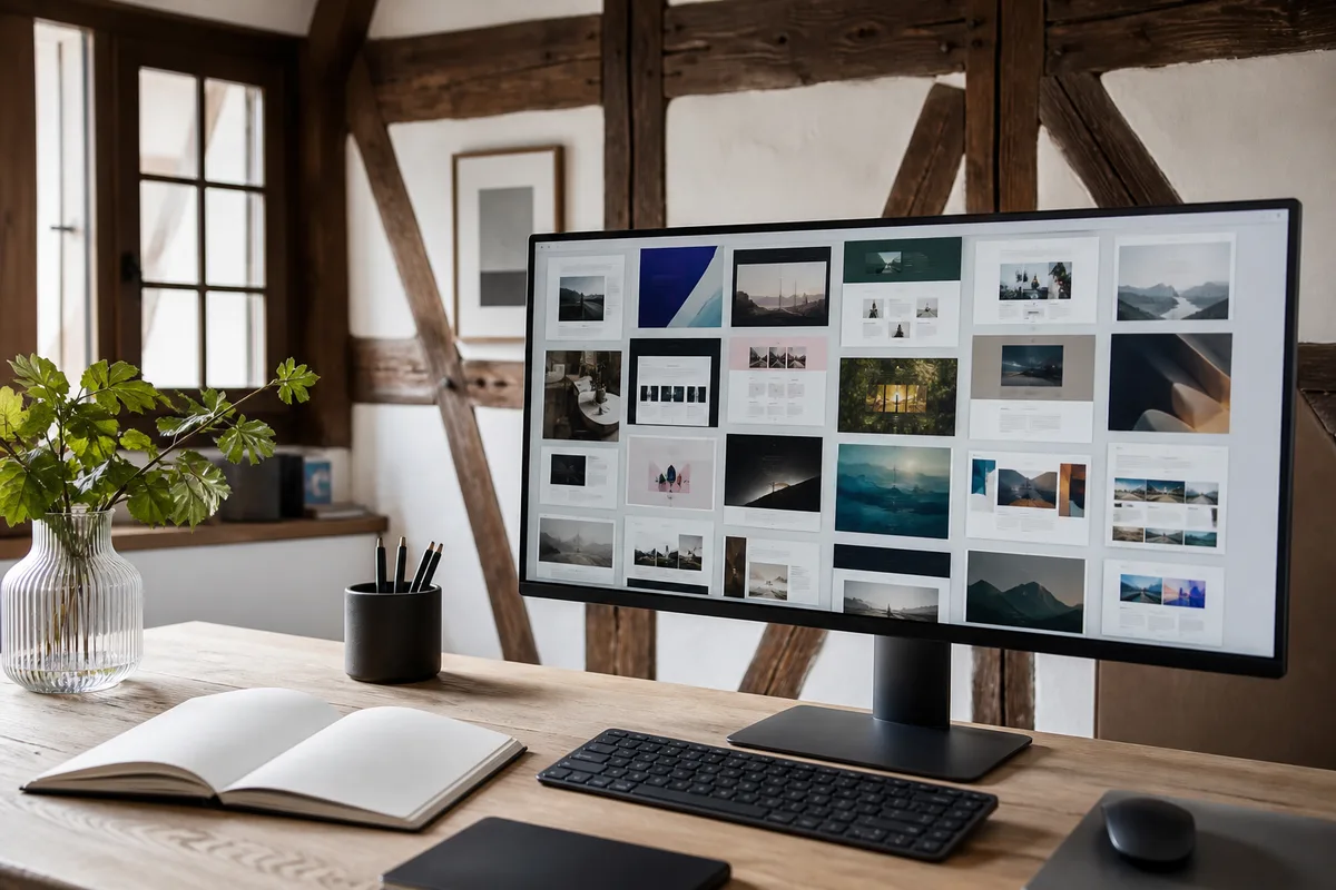 Bibliothèque de modèles de sites web affichée sur un écran large